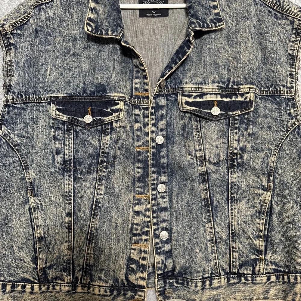 Louise Paris Mens Denim Vest Sz 3X Good Vibes Print On Back